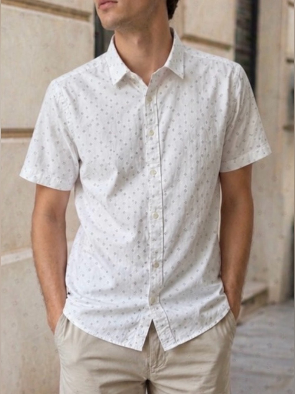 Express Men's Short-Sleeve Printed Button-Up Shirt